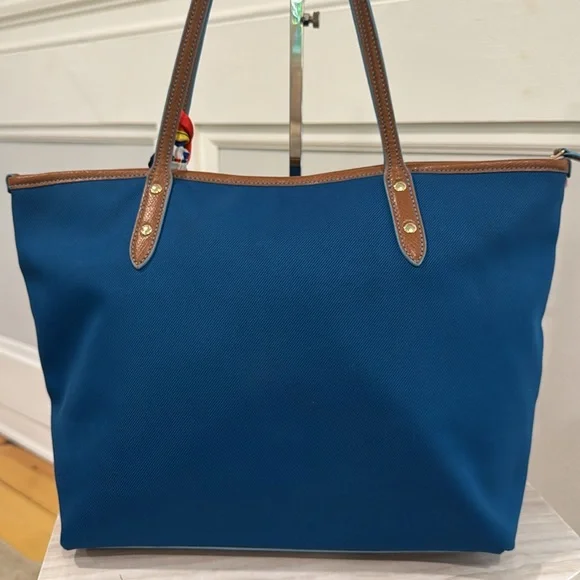 Coach Bag Canvas and Leather Trimmed Blue and Brown Tote - Picture 6 of 17